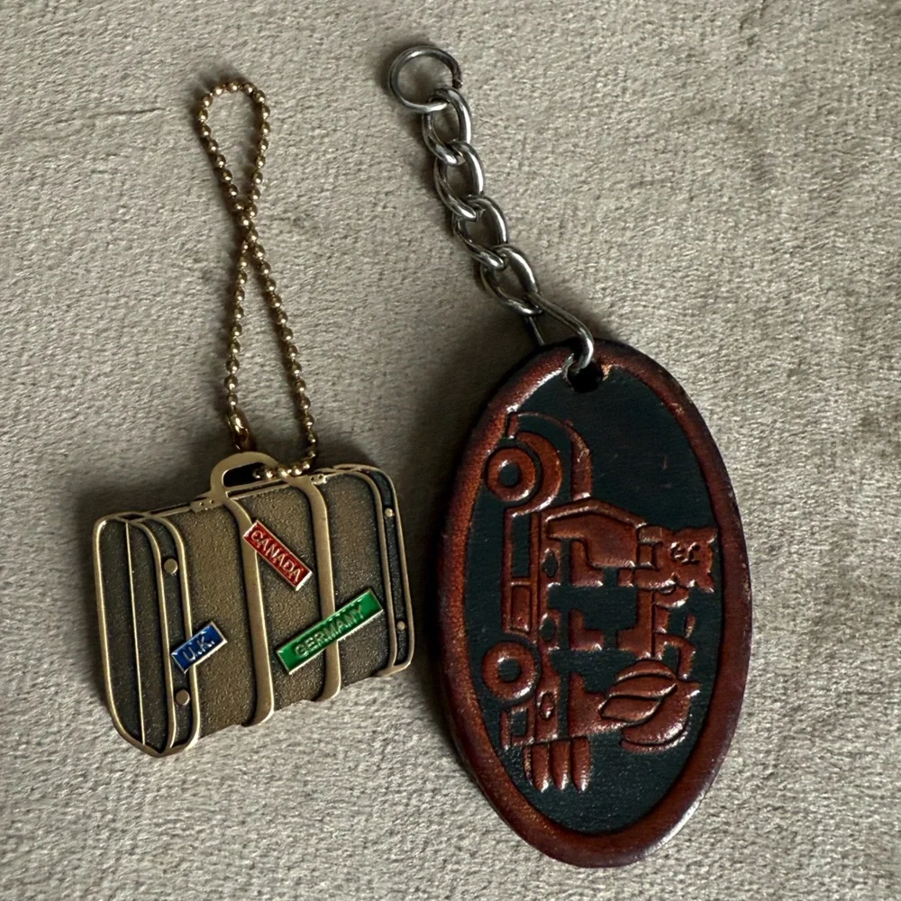 Vintage Keychain Set with Suitcase and Tribal Design